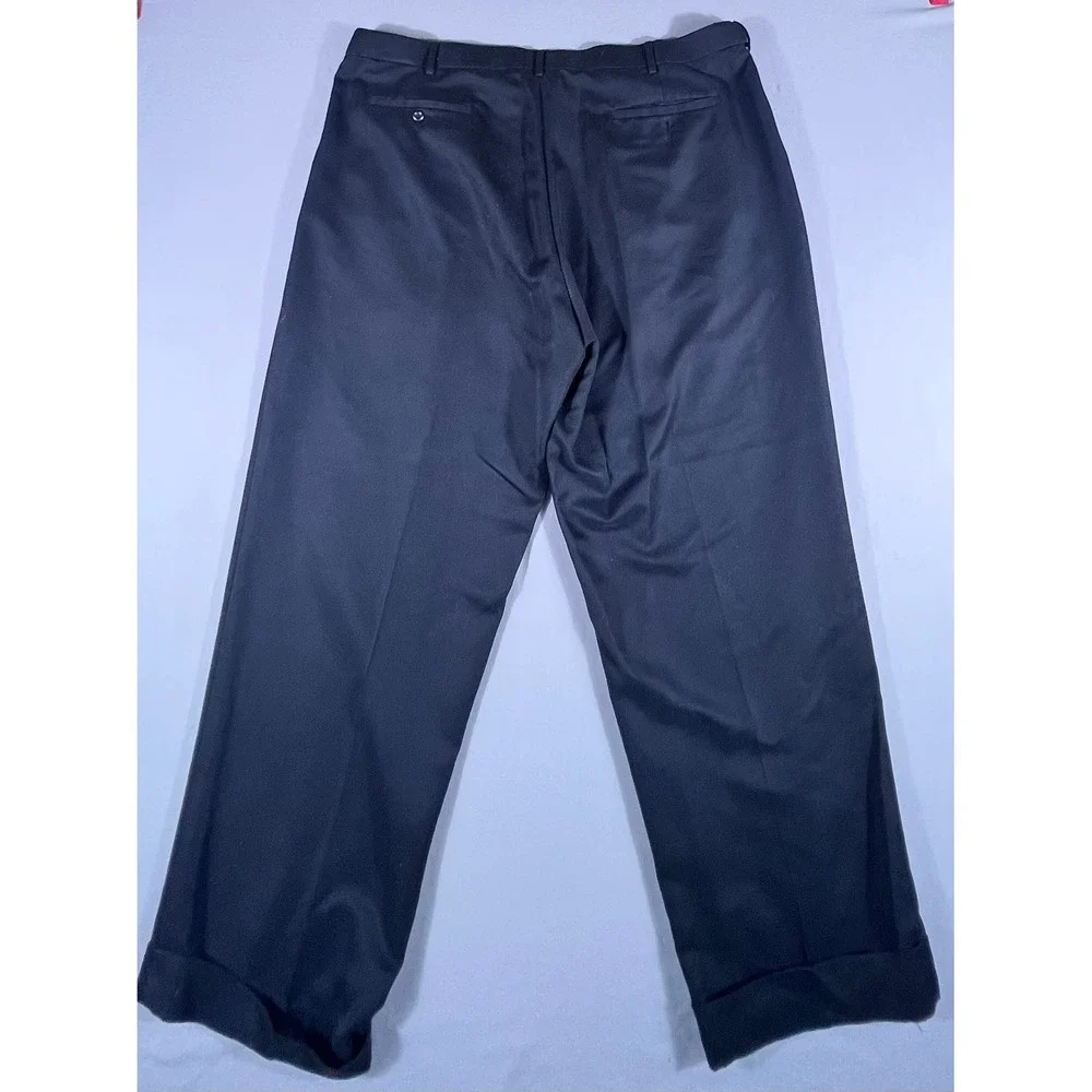 Savane Men's Navy Blue Pleated Dress Pants Cuffed 44x30 Polyester Trousers